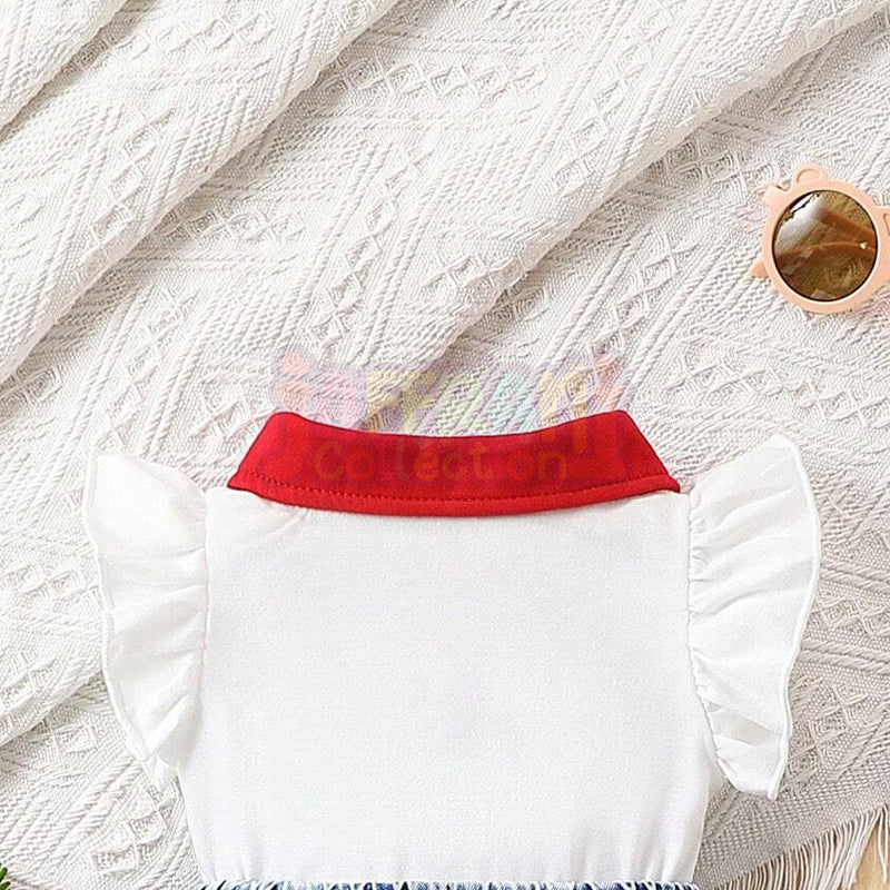 Girls' Ruffle Strawberry Print  Embroidery  Denim pink