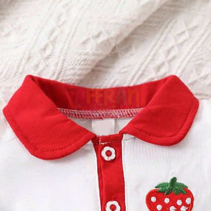Girls' Ruffle Strawberry Print  Embroidery  Denim pink
